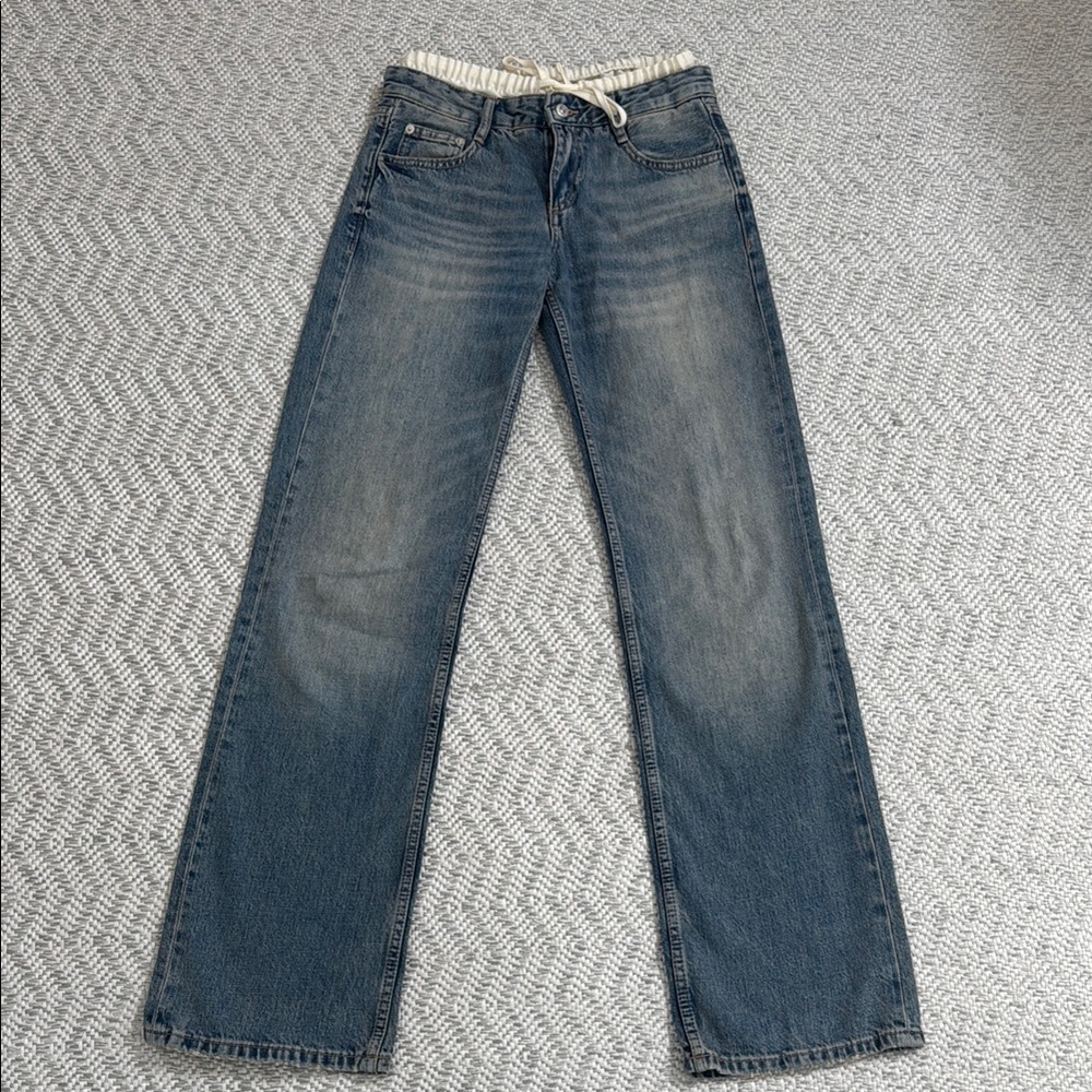 Zara Womens TRF Mixed Mid Waist Wide Leg Jeans